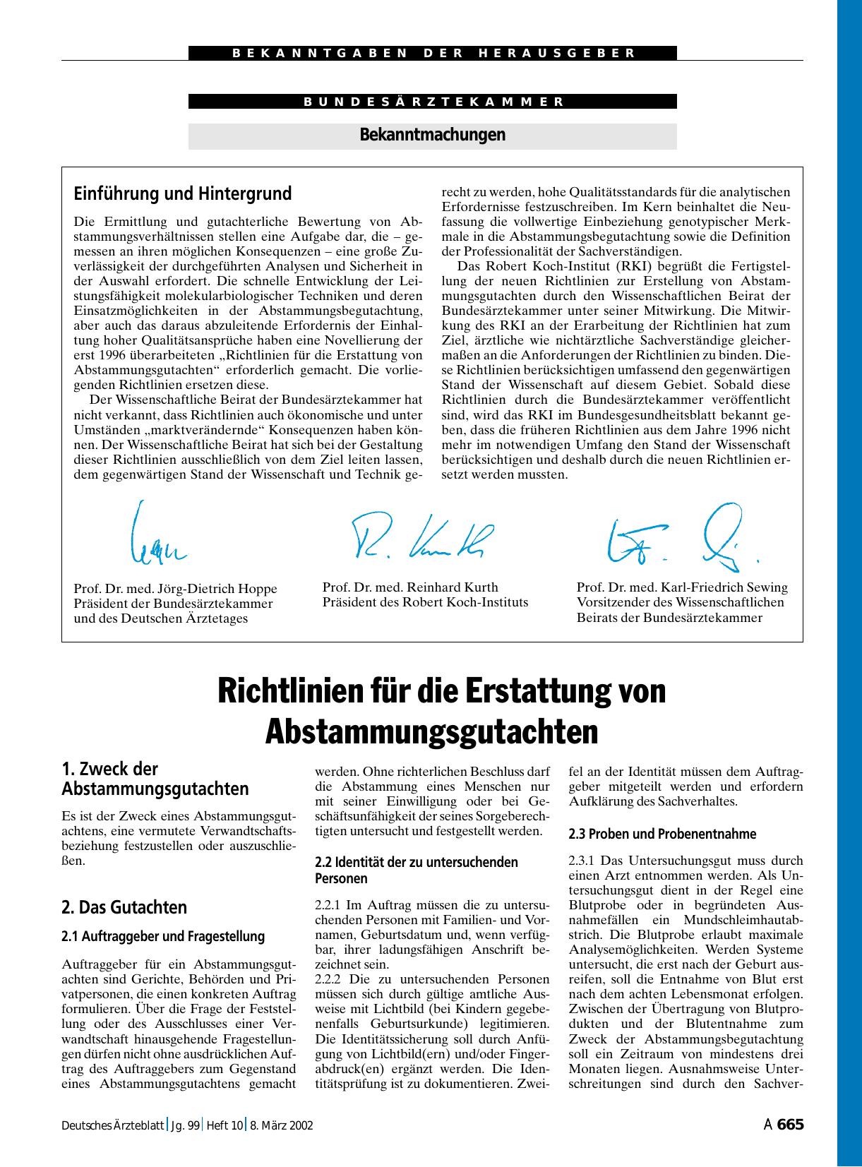 Vorschauseite 1: Richtlinien für die Erstattung von Abstammungsgutachten