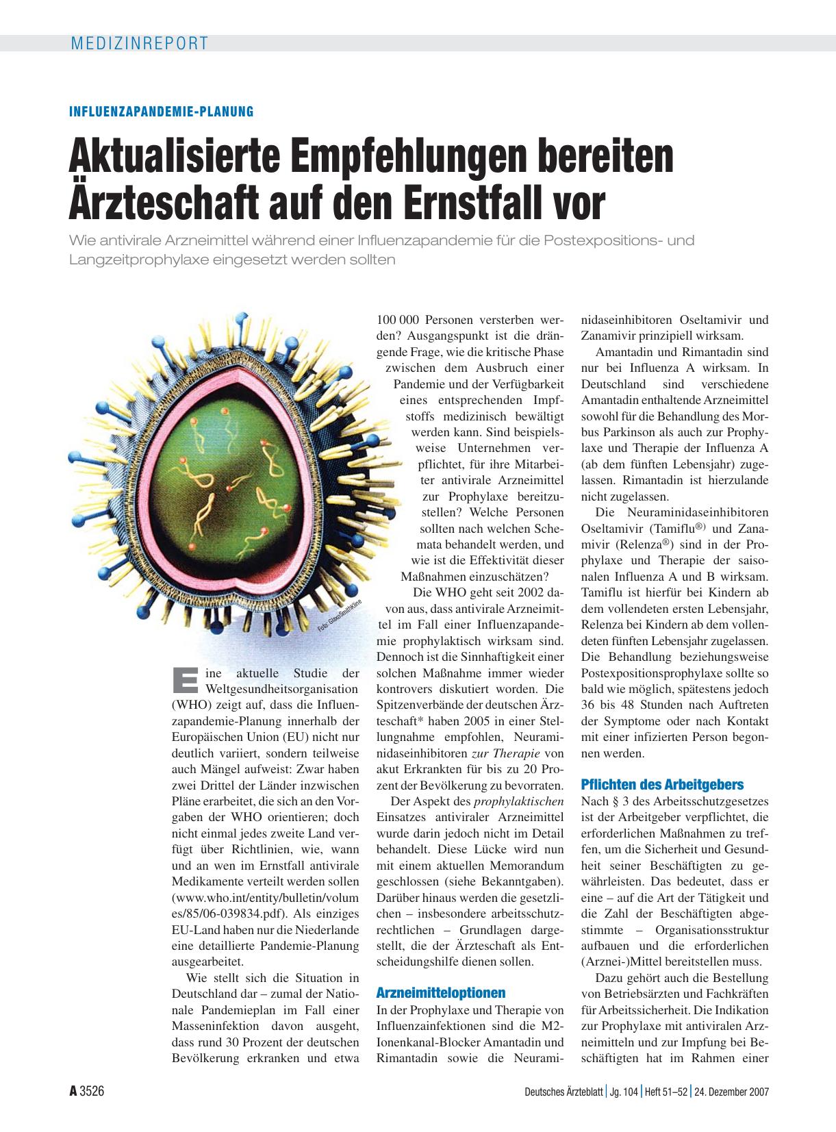 Vorschauseite 1: InfluenzaPandemie-Planung: Aktualisierte Empfehlungen bereiten Ärzteschaft auf den Ernstfall vor