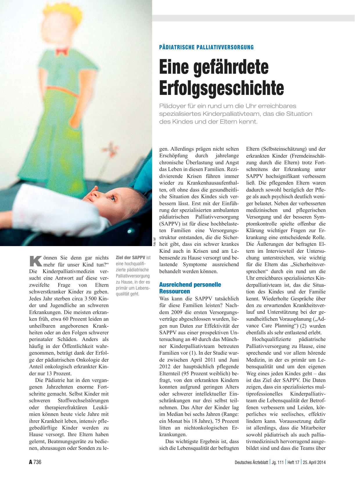 Vorschauseite 1: Pädiatrische Palliativversorgung: Eine gefährdete Erfolgsgeschichte