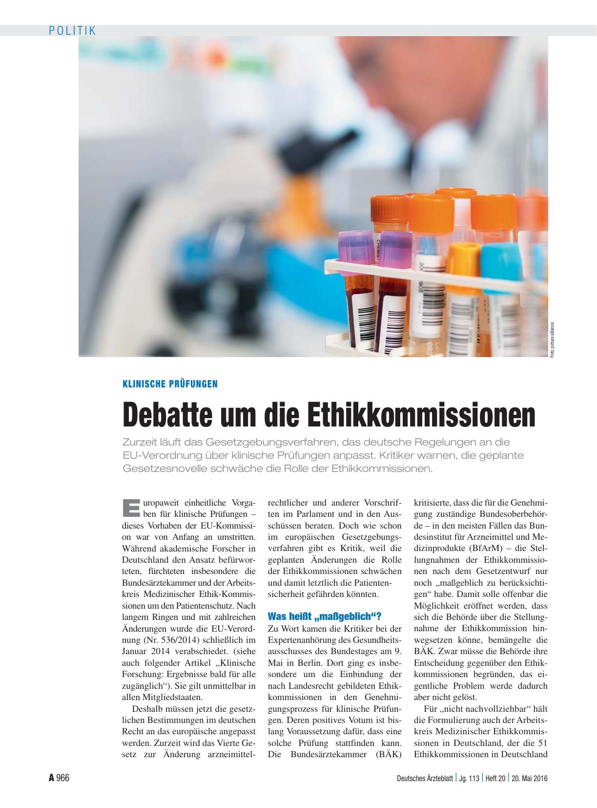 Vorschauseite 1: Klinische Prüfungen: Debatte um die Ethikkommissionen
