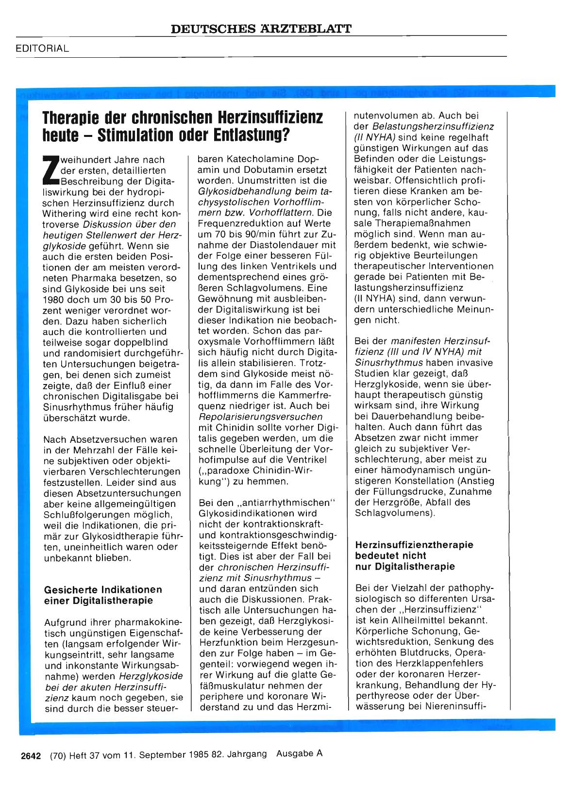 Vorschauseite 1: Therapie der chronischen Herzinsuffizienz heute — Stimulation oder Entlastung?