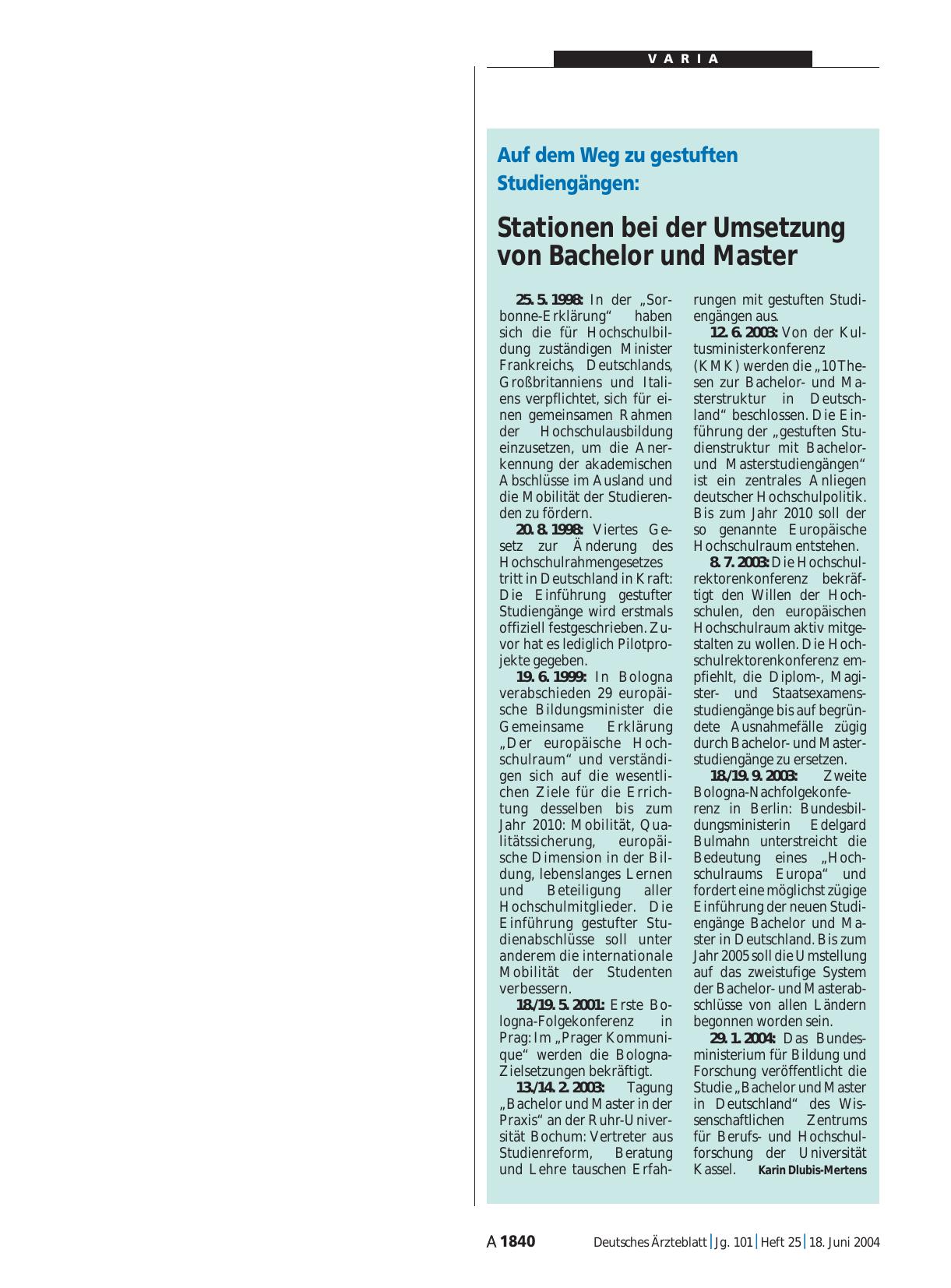 Vorschauseite 1: Auf dem Weg zu gestuften Studiengängen: Stationen bei der Umsetzung von Bachelor und Master