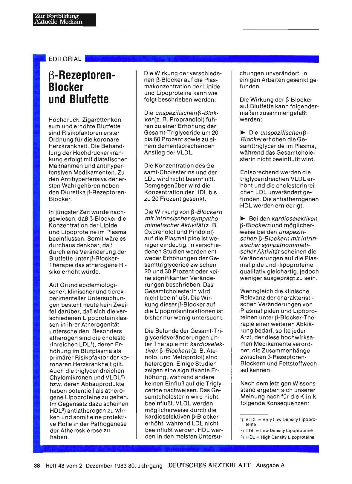 Vorschauseite 1: ß-Rezeptoren-Blocker und Blutfette