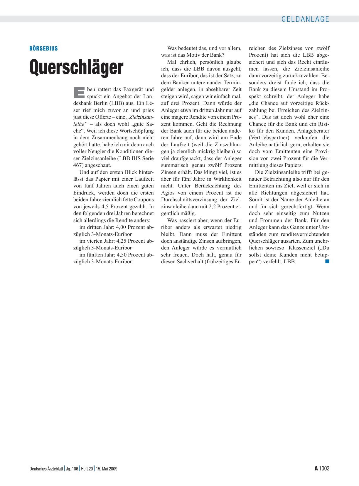 Vorschauseite 1: Börsebius: Querschläger