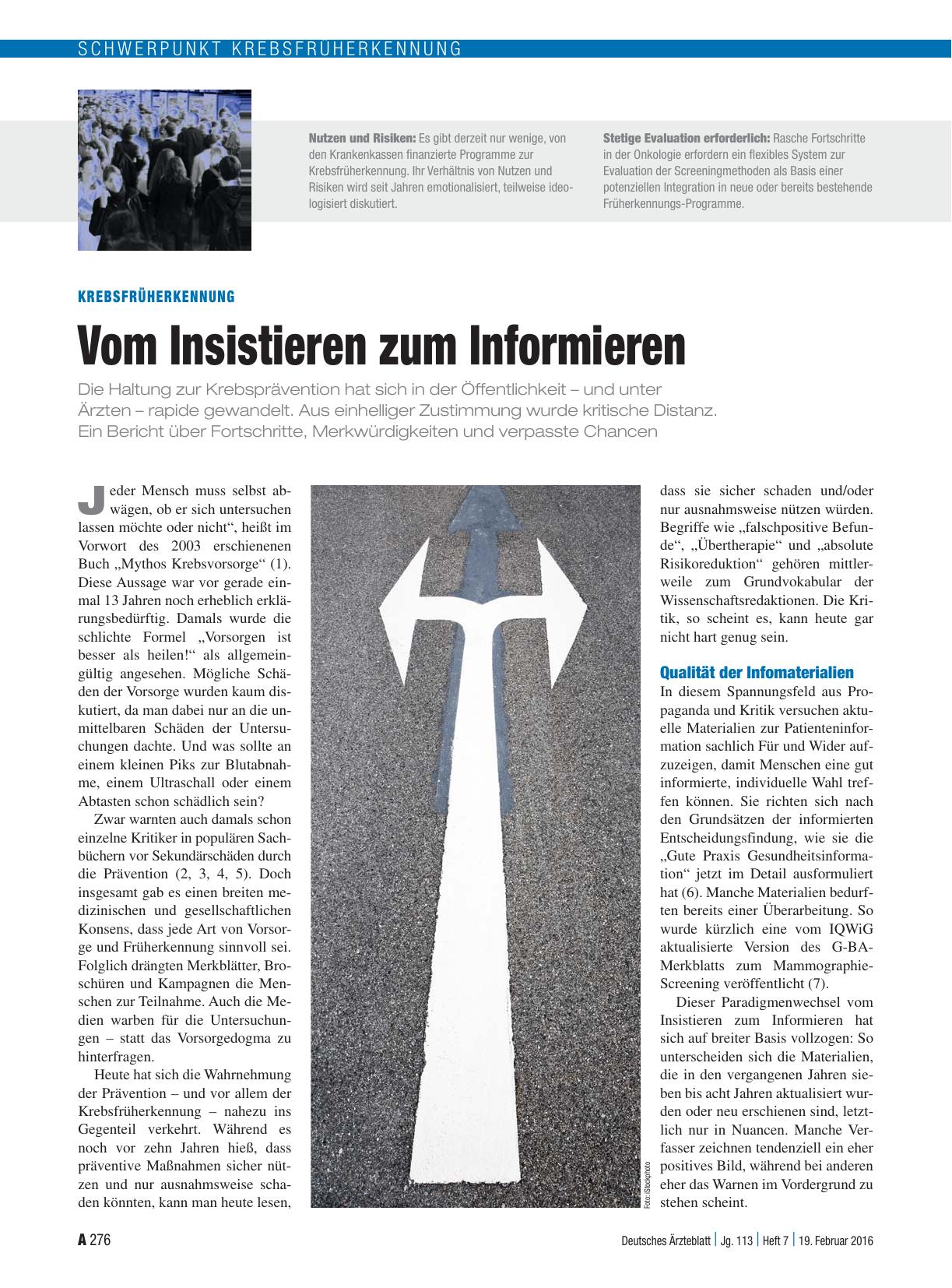 Vorschauseite 1: Krebsfrüherkennung: Vom Insistieren zum Informieren