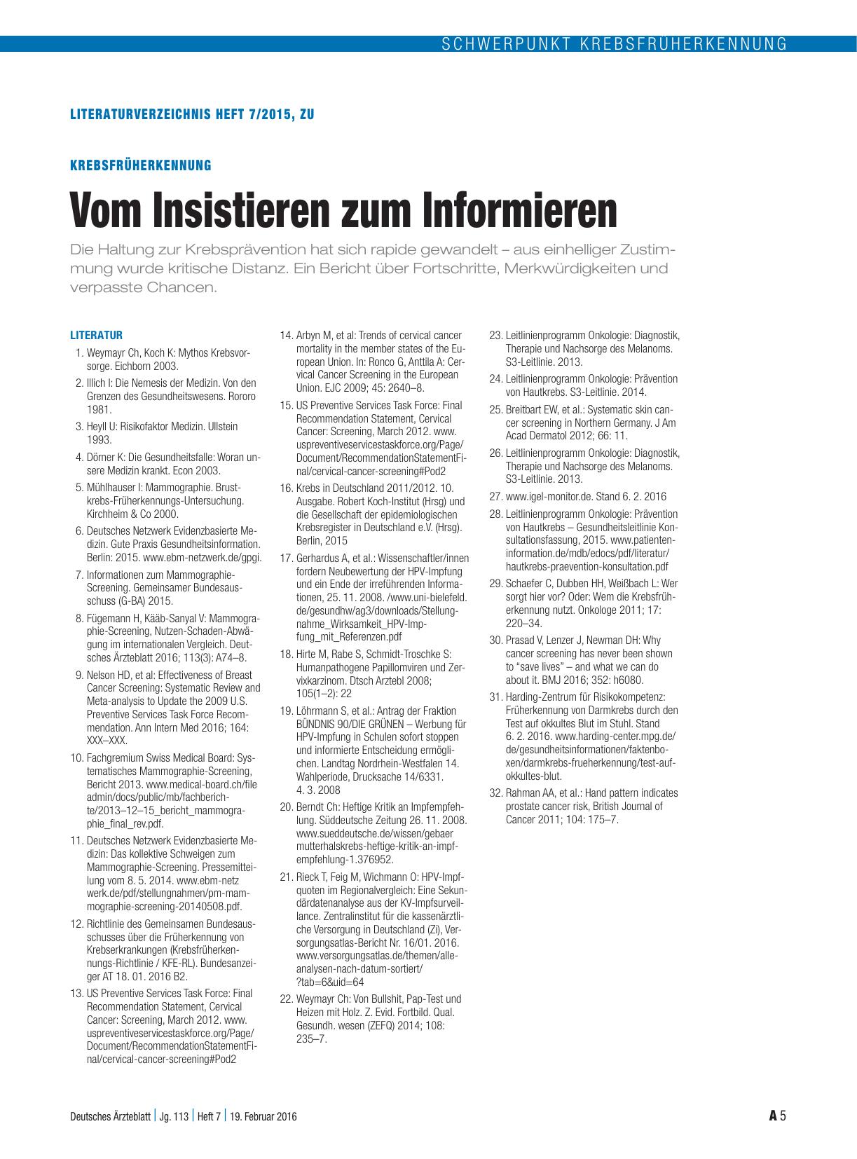 Vorschauseite 5: Krebsfrüherkennung: Vom Insistieren zum Informieren