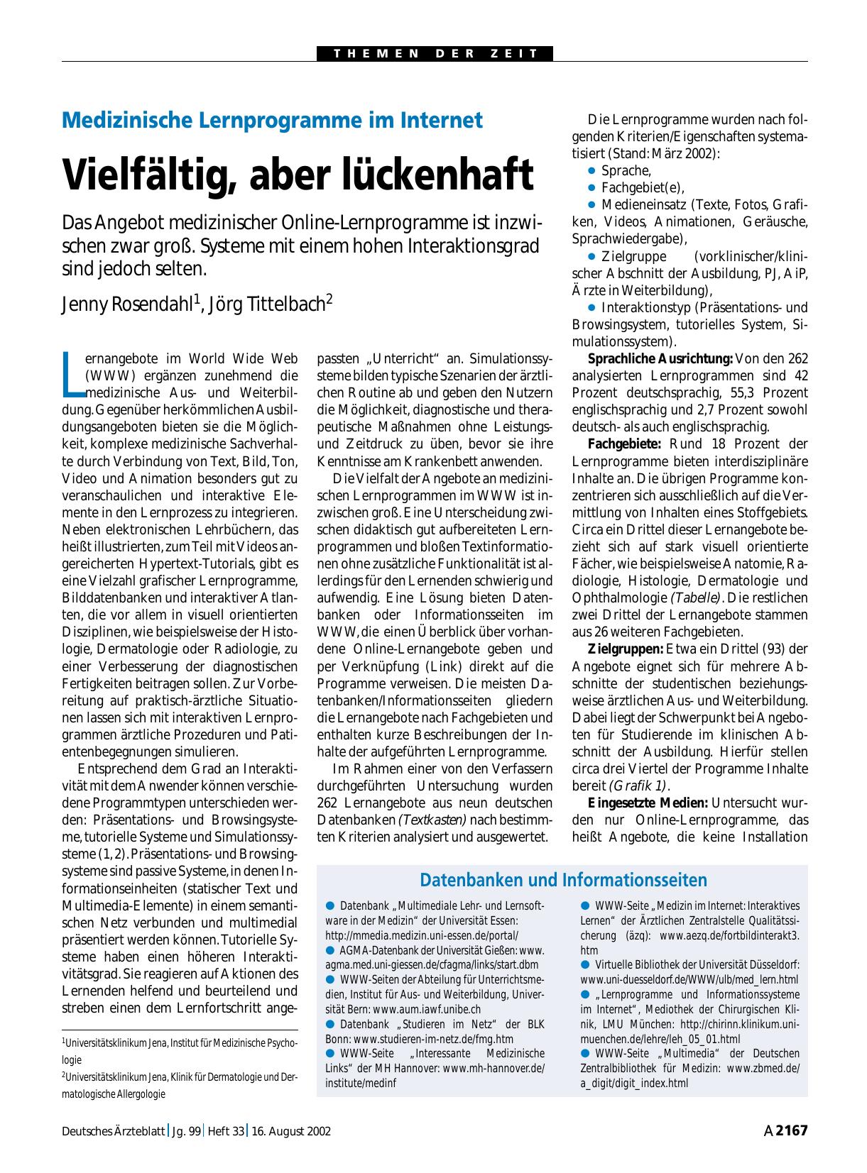 Vorschauseite 1: Medizinische Lernprogramme im Internet: Vielfältig, aber lückenhaft