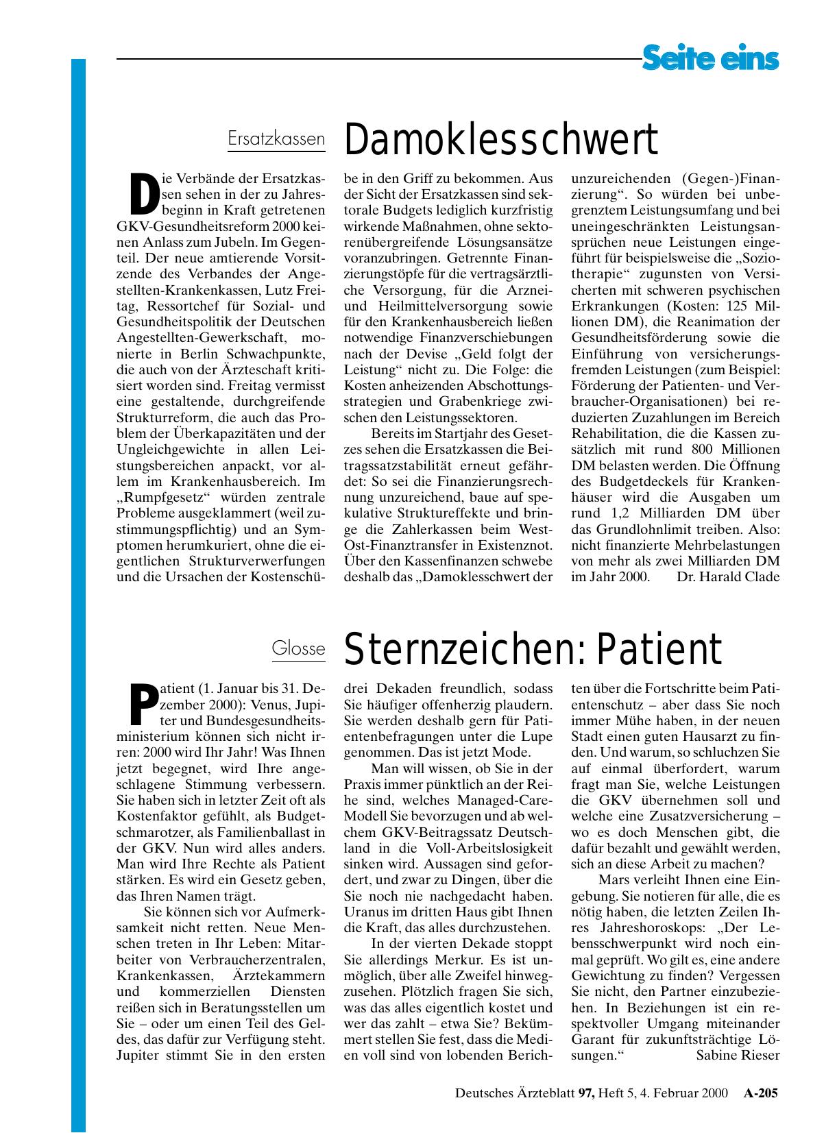 Vorschauseite 1: Glosse Sternzeichen: Patient