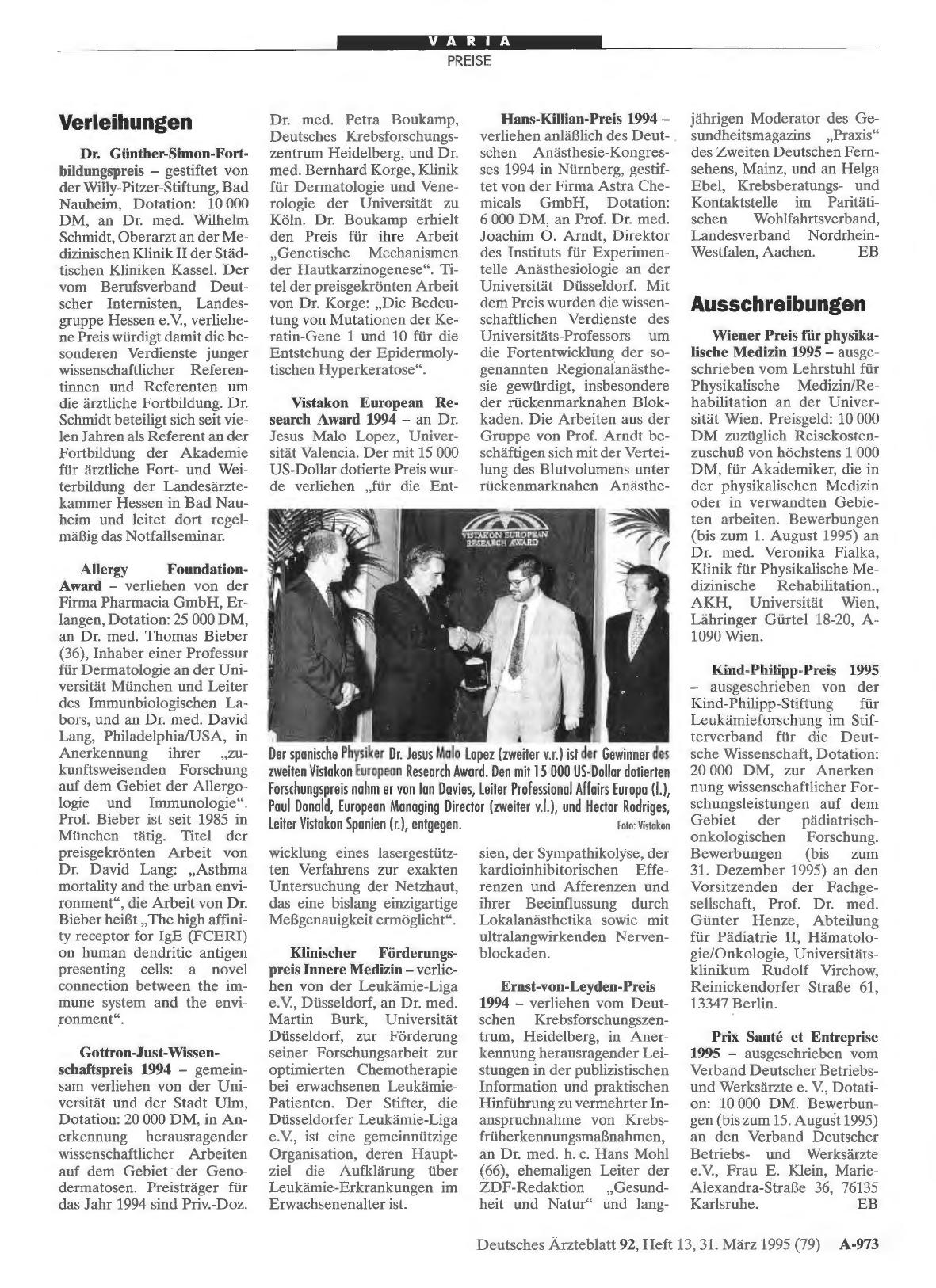 Vorschauseite 1: Verleihungen