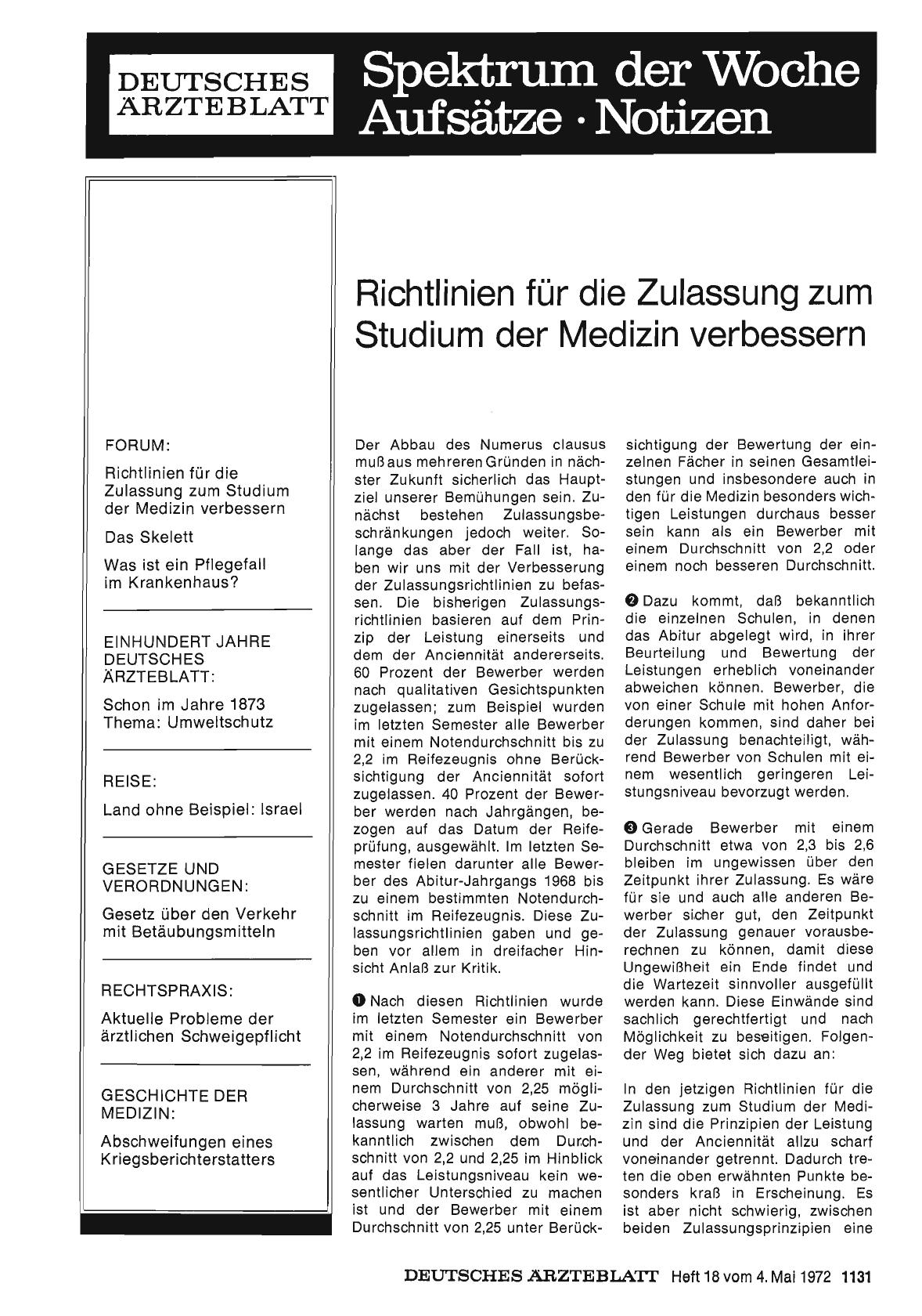Vorschauseite 1: Richtlinien für die Zulassung zum Studium der Medizin verbessern