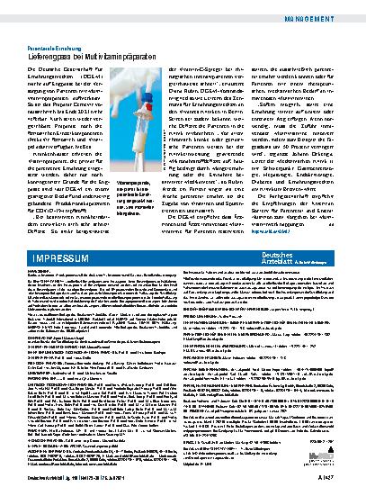 Vorschauseite 1: Lieferengpass bei Multivitaminpräparaten zur parenteralen Ernährung