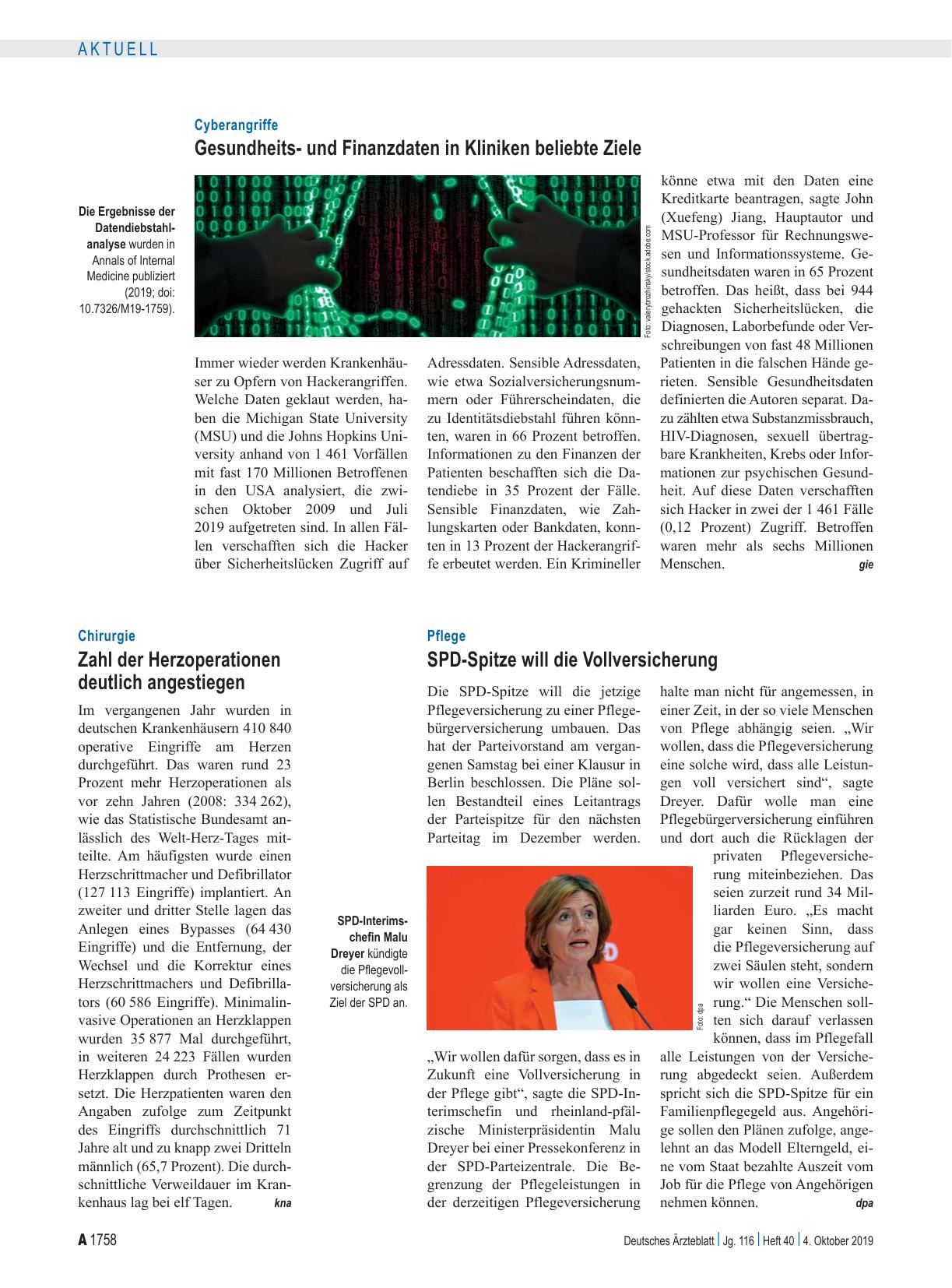 Vorschauseite 1: Cyberangriffe: Gesundheitsund Finanzdaten in Kliniken beliebte Ziele