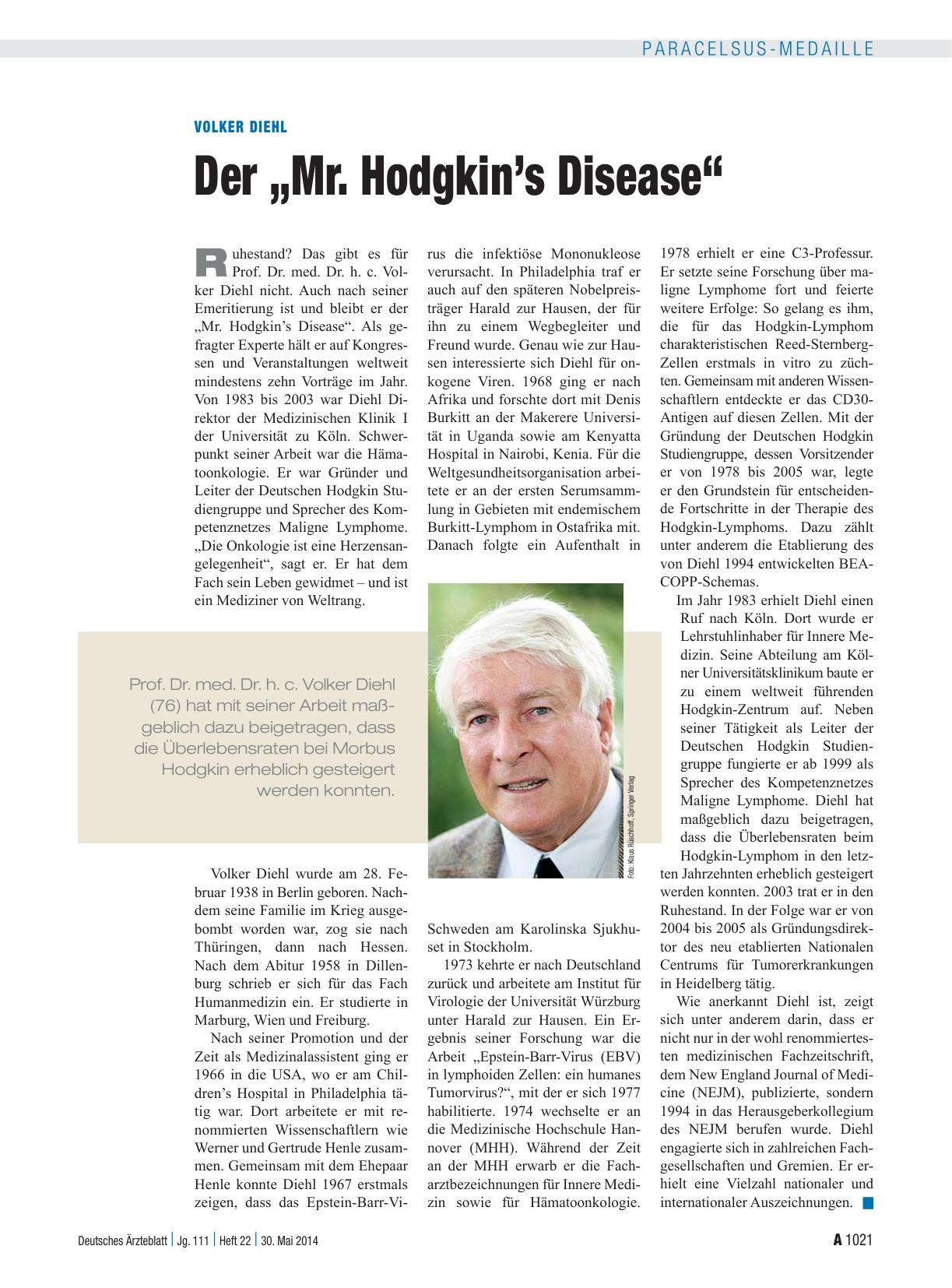 Vorschauseite 1: Volker Diehl: Der „Mr. Hodgkin’s Disease“