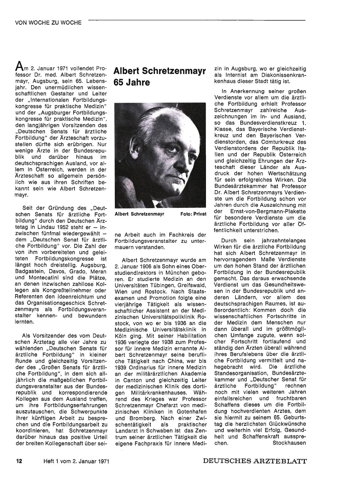 Vorschauseite 1: Albert Schretzenmayr- 65 Jahre