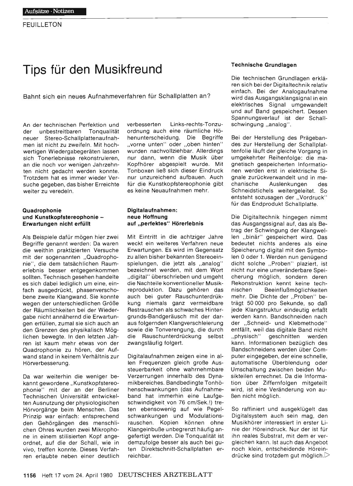 Vorschauseite 1: Tips für den Musikfreund: Bahnt sich ein neues Aufnahmeverfahren für Schallplatten an?
