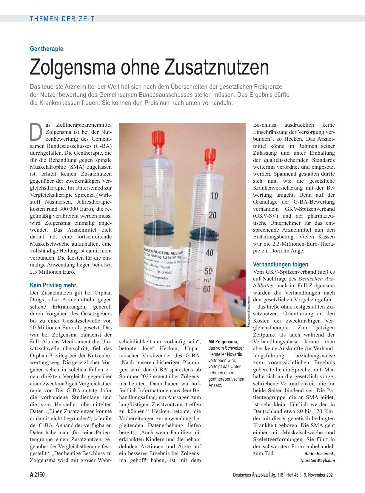 Vorschauseite 1: Gentherapie: Zolgensma ohne Zusatznutzen