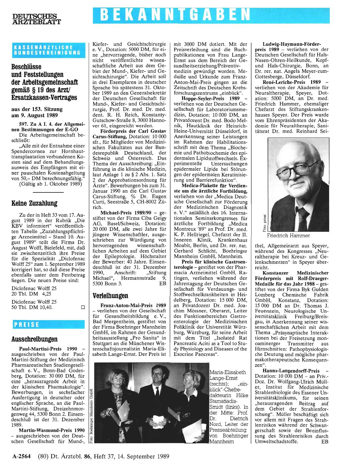 Vorschauseite 1: Beschlüsse und Feststellungen der Arbeitsgemeinschaft gemäß § 19 des Arzt/ Ersatzkassen-Vertrages