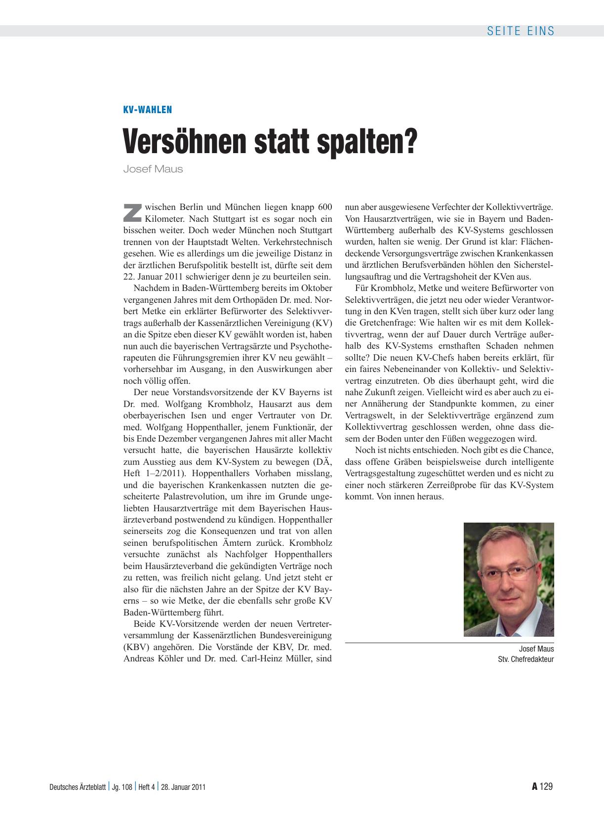 Vorschauseite 1: KV-Wahlen: Versöhnen statt spalten?