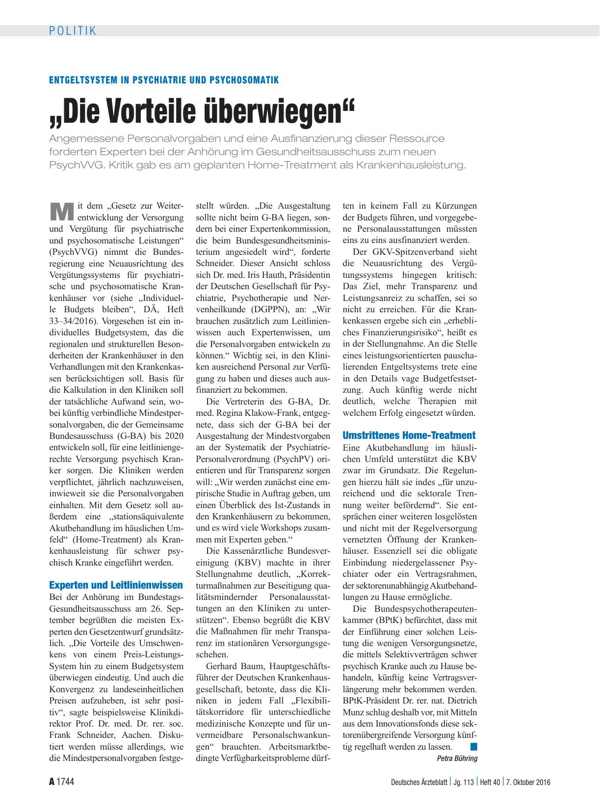 Vorschauseite 1: Entgeltsystem in Psychiatrie und Psychosomatik: „Die Vorteile überwiegen“