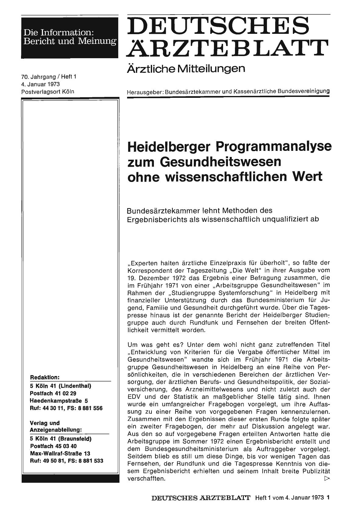 Vorschauseite 1: Heidelberger Programmanalyse zum Gesundheitswesen ohne wissenschaftlichen Wert