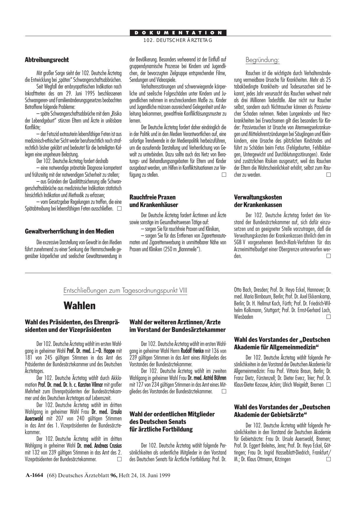 Vorschauseite 1: Entschließungen zum Tagesordnungspunkt VIII: Wahlen