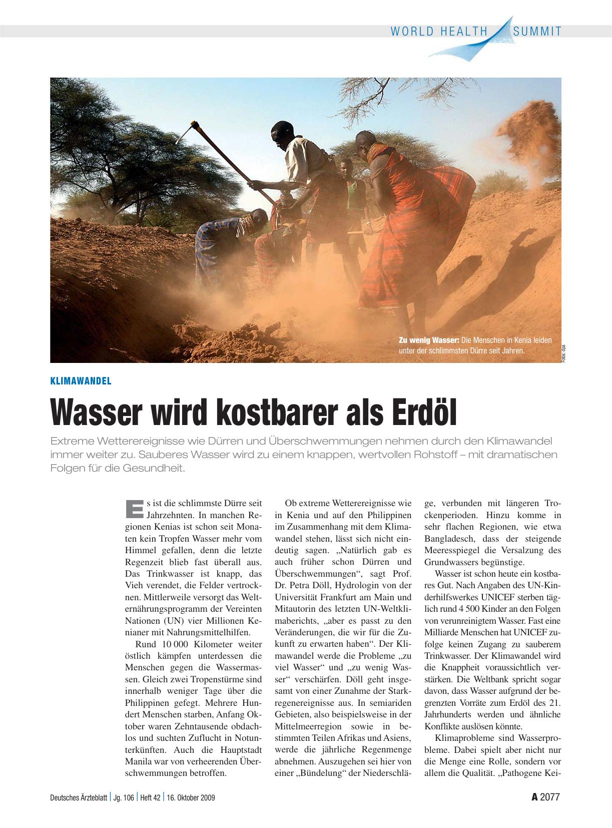 Vorschauseite 1: Klimawandel: Wasser wird kostbarer als Erdöl