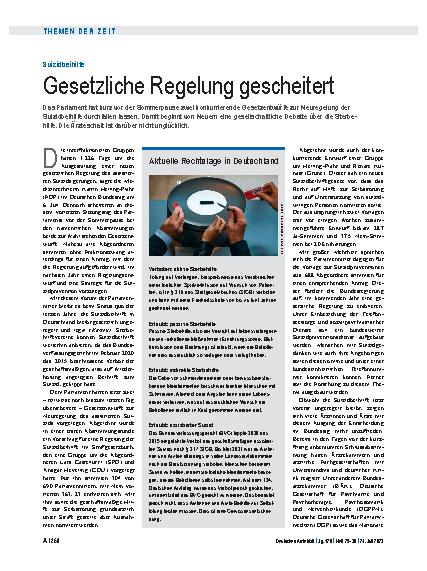 Vorschauseite 1: Suizidbeihilfe: Gesetzliche Regelung gescheitert