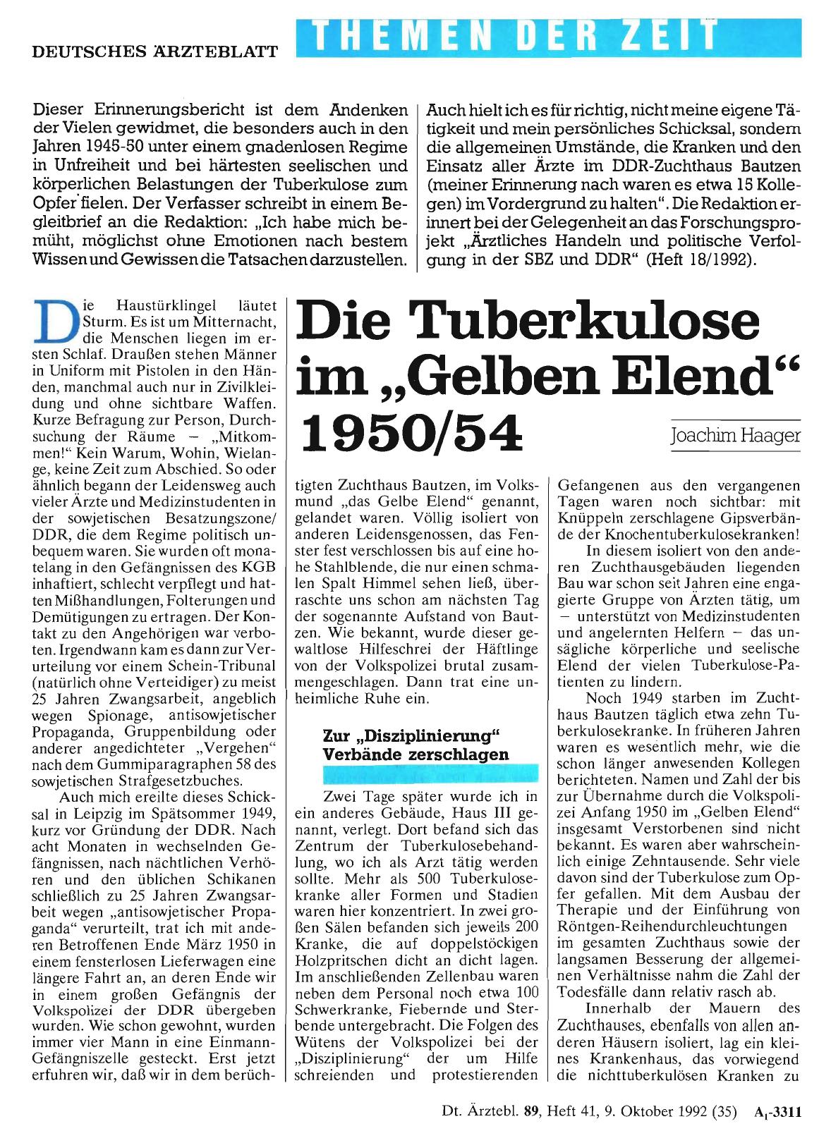 Vorschauseite 1: Die Tuberkulose im „Gelben Elend“ 1950/54
