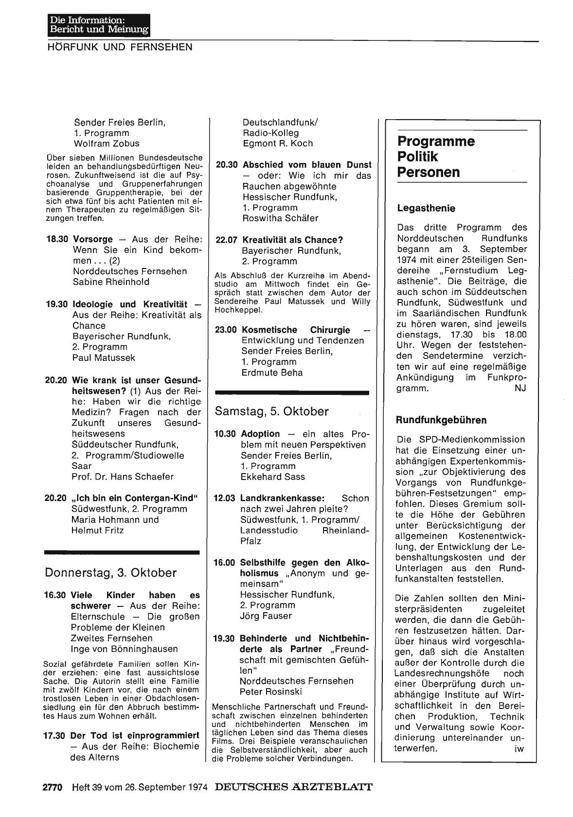 Vorschauseite 1: Programme, Politik, Personen