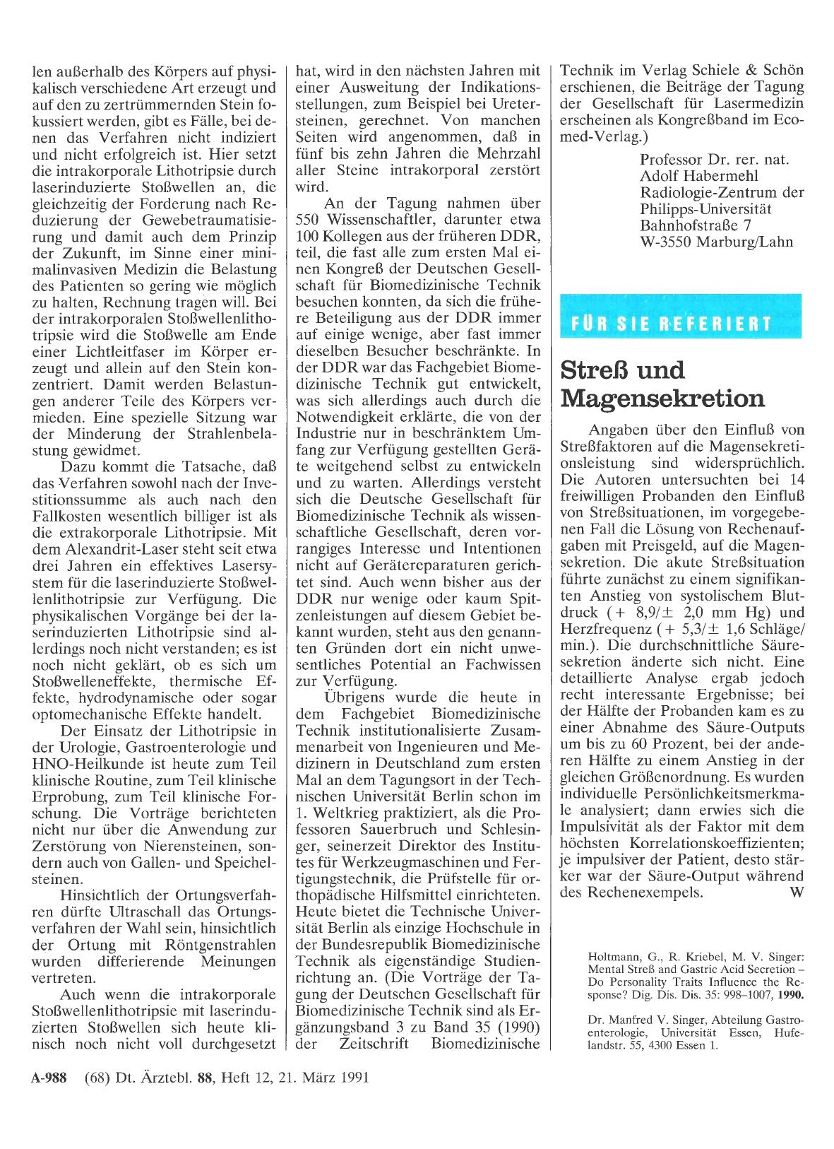 Vorschauseite 1: Streß und Magensekretion