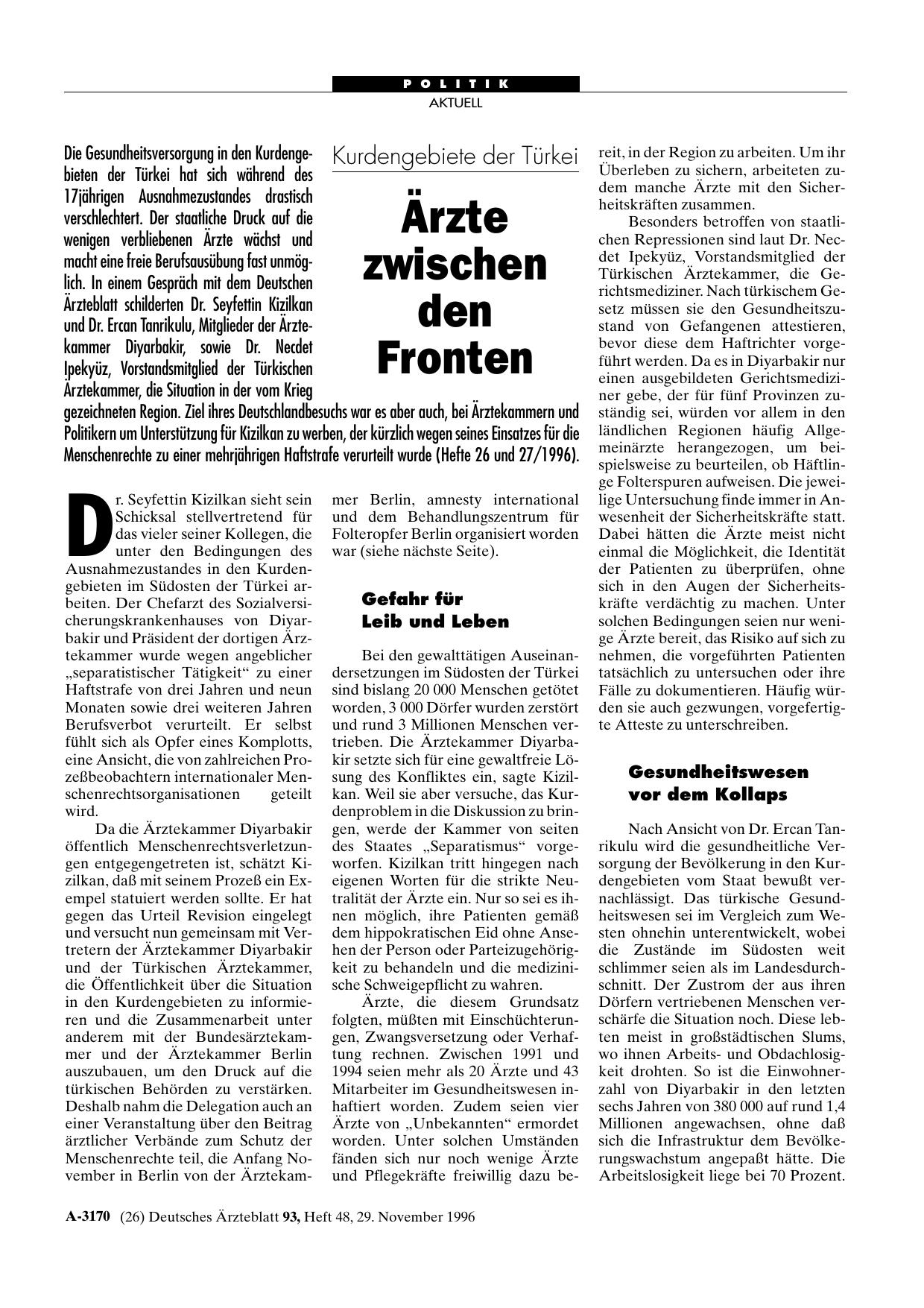 Vorschauseite 1: Kurdengebiete der Türkei: Ärzte zwischen den Fronten
