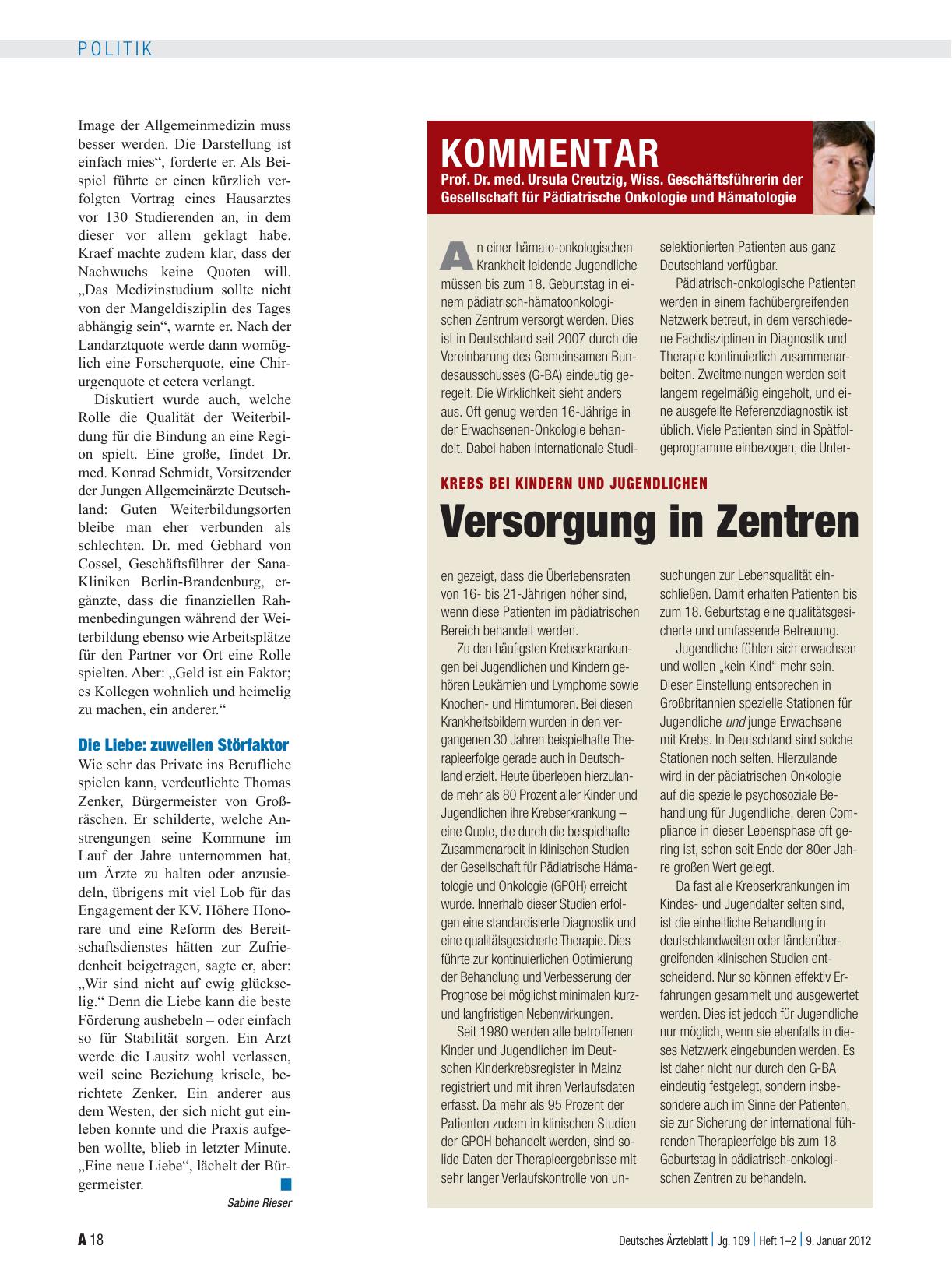 Vorschauseite 1: Krebs bei kindern und jugendlichen: Versorgung in Zentren