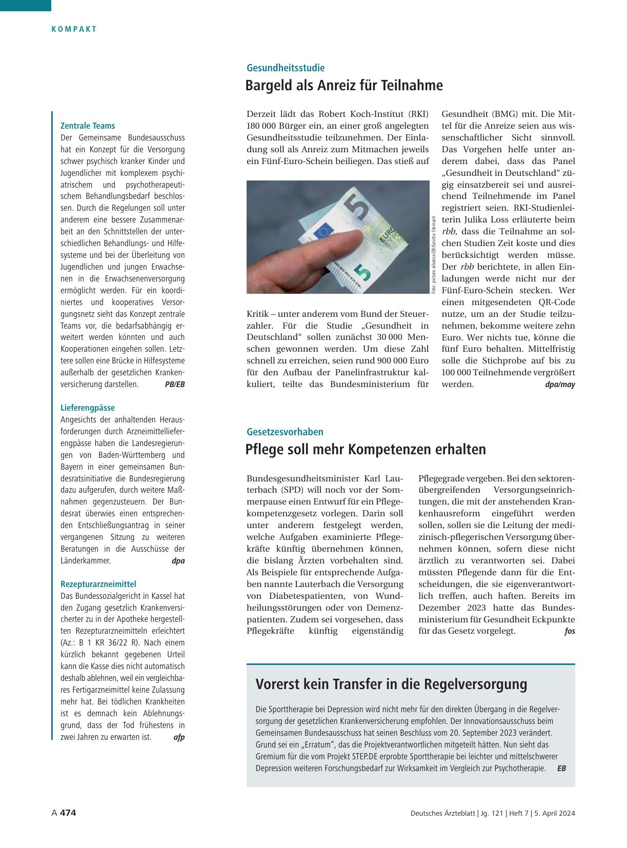 Vorschauseite 1: Vorerst kein Transfer in die Regelversorgung