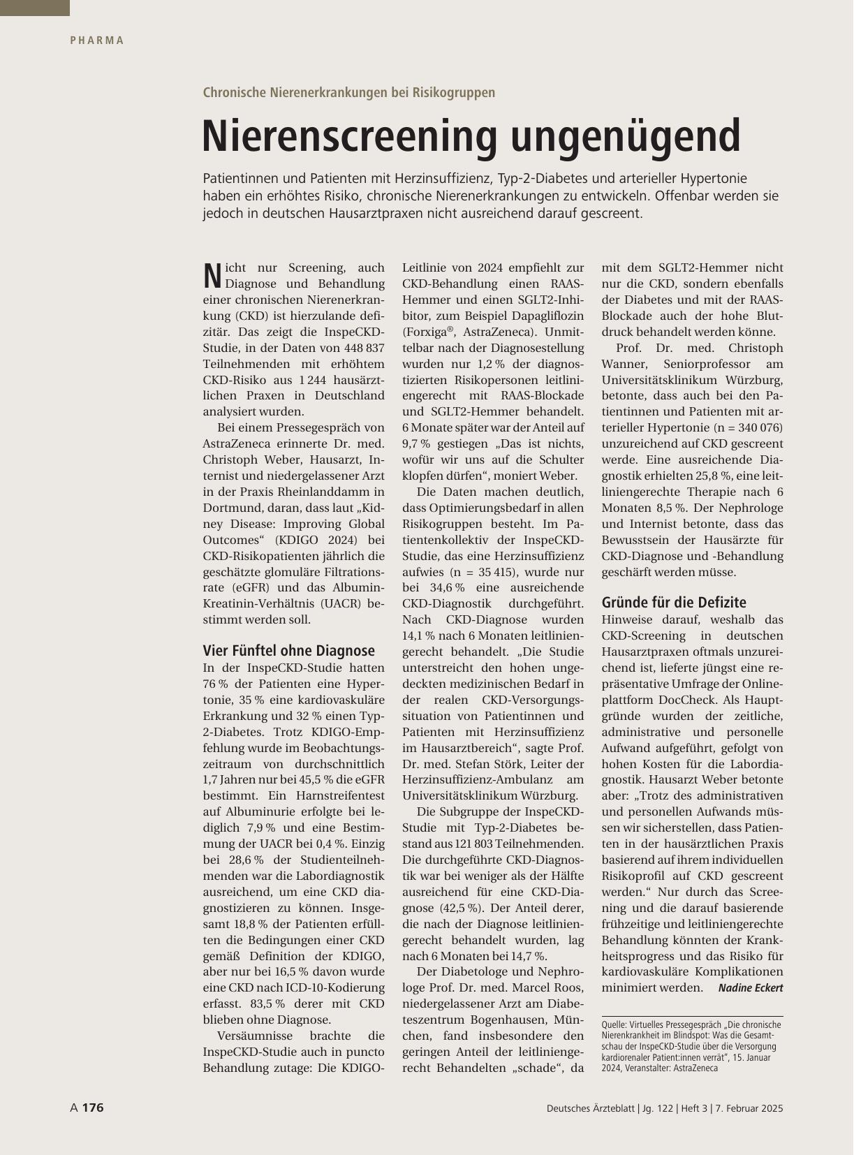 Vorschauseite 1: Chronische Nierenerkrankungen bei Risikogruppen: Nierenscreening ungenügend