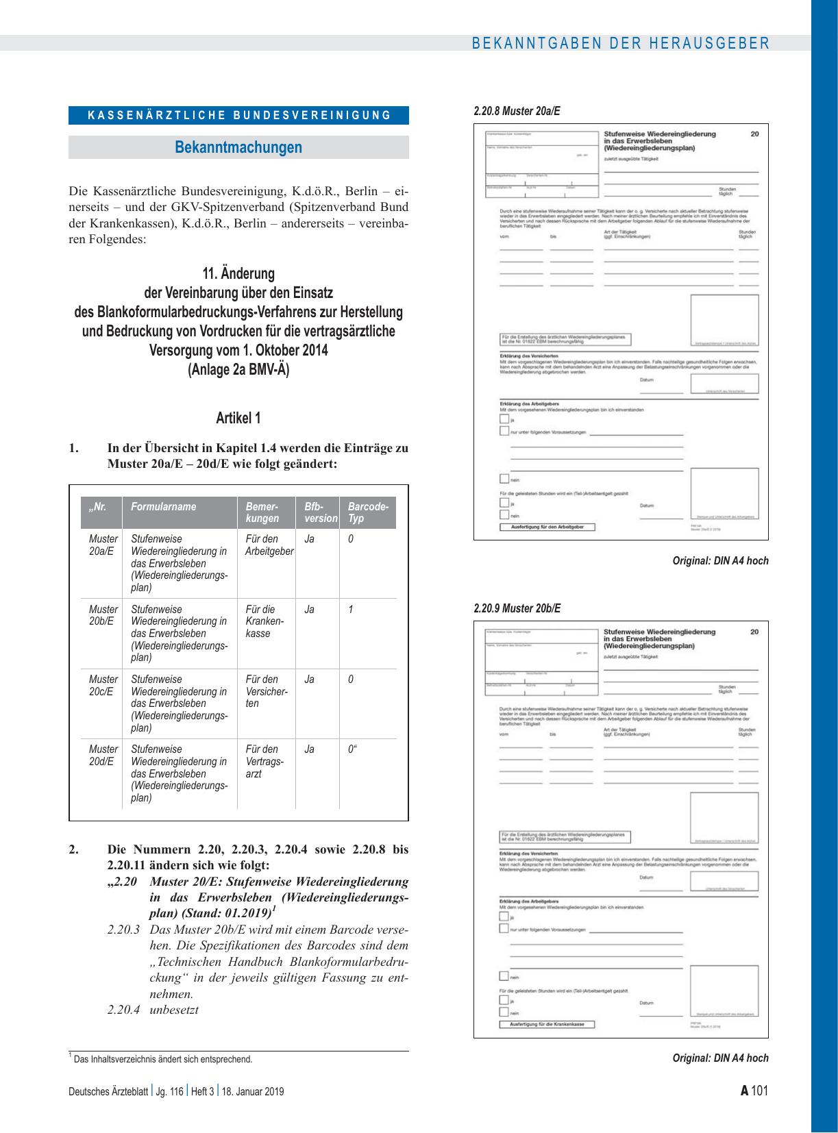 Vorschauseite 1: 11. Änderung der Vereinbarung über den Einsatz des Blankoformularbedruckungs-Verfahrens zur Herstellung und Bedruckung von Vordrucken für die vertragsärztliche Versorgung