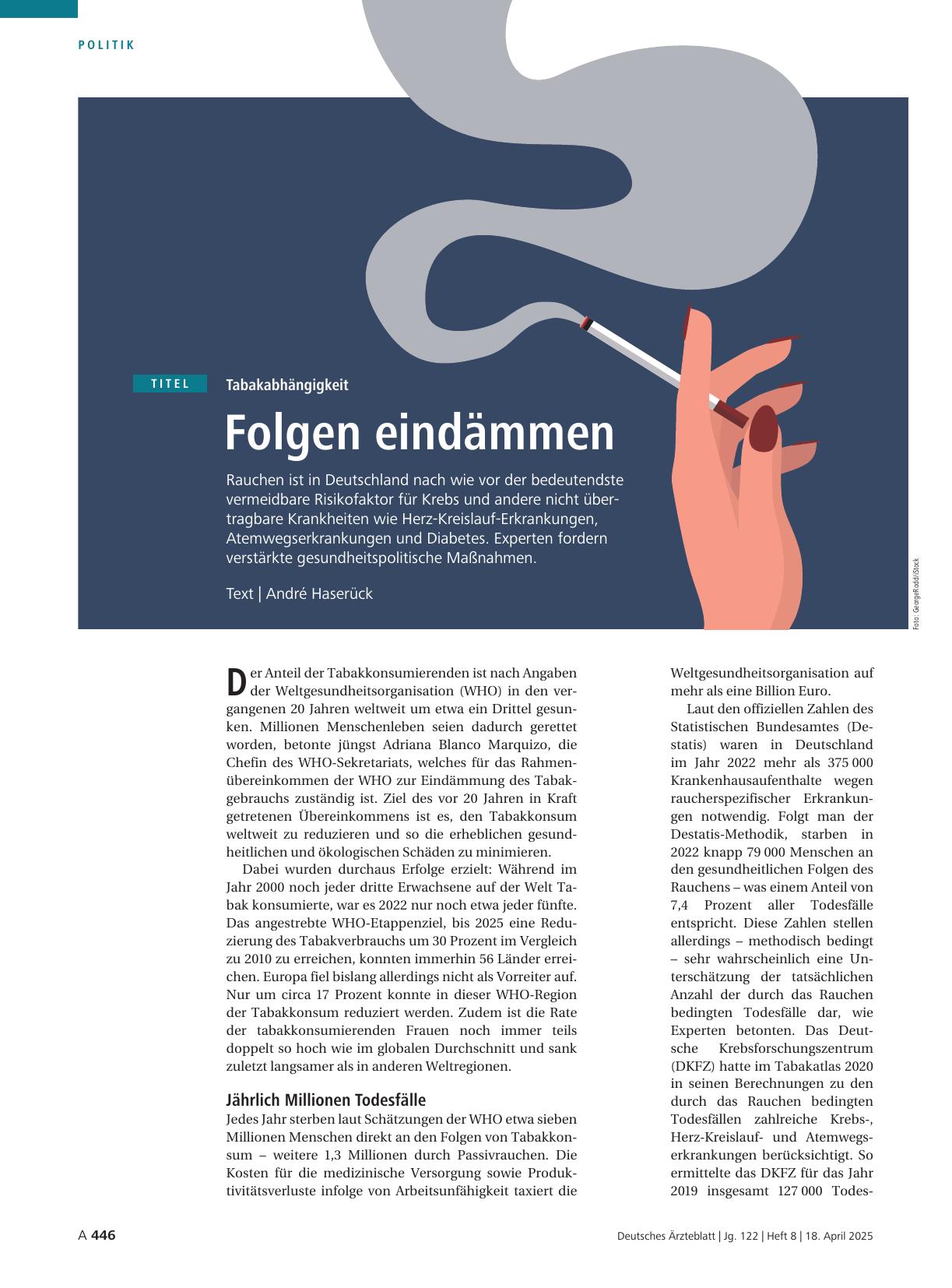 Vorschauseite 1: Tabakabhängigkeit: Folgen eindämmen