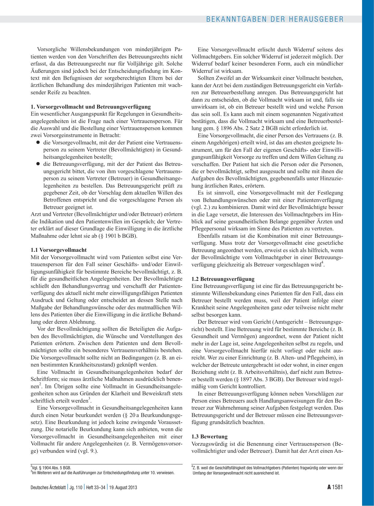 Vorschauseite 2: Empfehlungen der Bundesärztekammer und der Zentralen Ethikkommission bei der Bundesärztekammer Umgang mit Vorsorgevollmacht und Patientenverfügung in der ärztlichen Praxis
