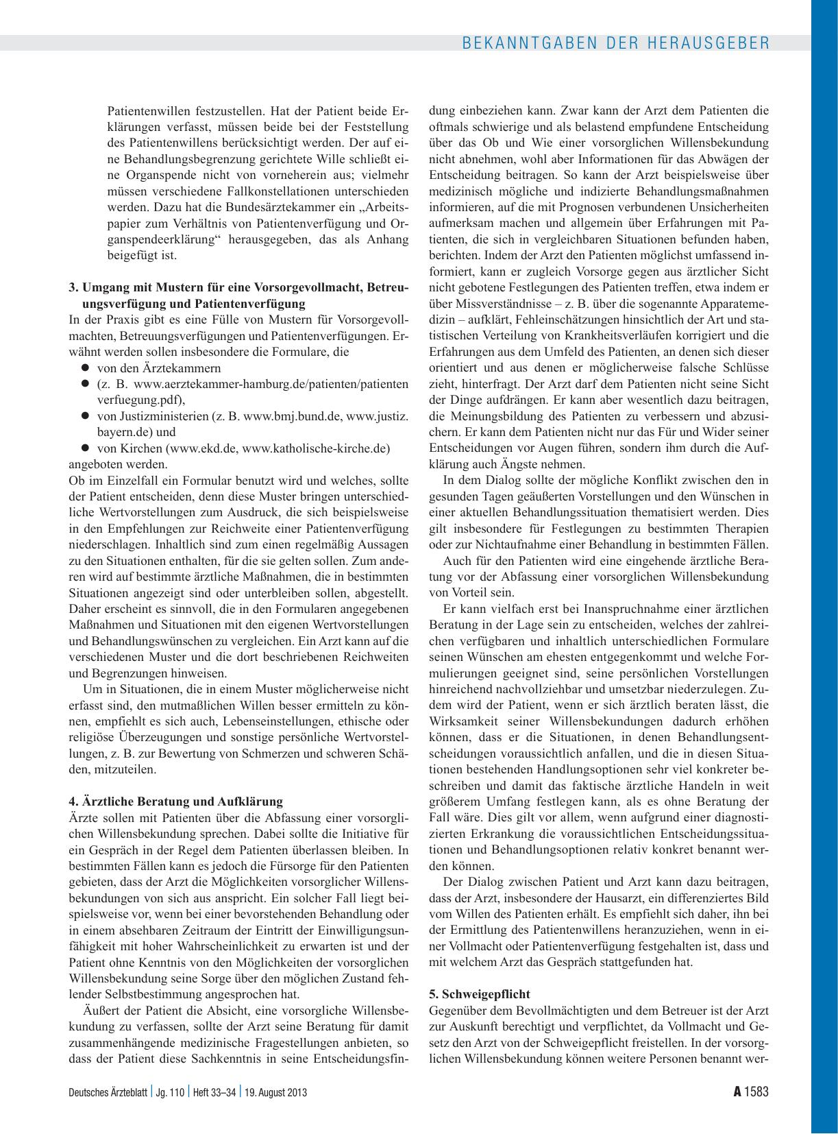Vorschauseite 4: Empfehlungen der Bundesärztekammer und der Zentralen Ethikkommission bei der Bundesärztekammer Umgang mit Vorsorgevollmacht und Patientenverfügung in der ärztlichen Praxis