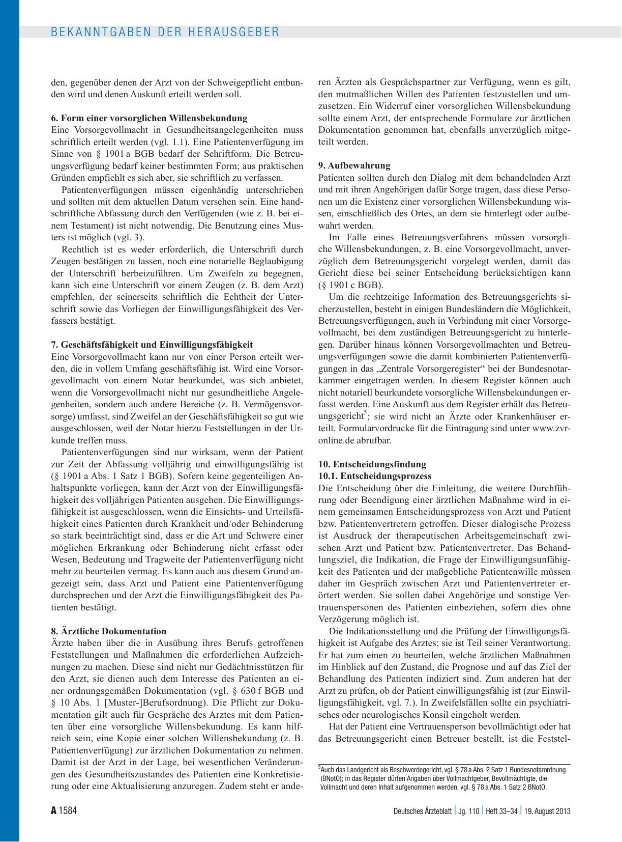 Vorschauseite 5: Empfehlungen der Bundesärztekammer und der Zentralen Ethikkommission bei der Bundesärztekammer Umgang mit Vorsorgevollmacht und Patientenverfügung in der ärztlichen Praxis