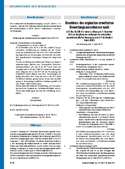 Vorschauseite 1: Beschluss des ergänzten erweiterten Bewertungsausschusses nach § 87 Abs. 5a SGB V in seiner 3. Sitzung am 7. Dezember 2016 zur Vergütung der Leistungen der ambulanten spezialfachä…