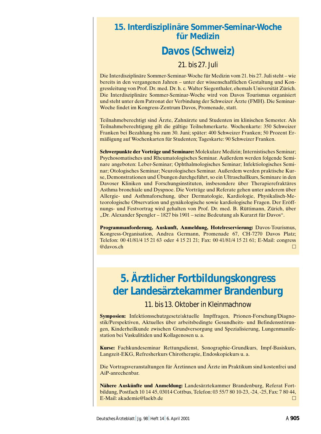 Vorschauseite 1: 5. Ärztlicher Fortbildungskongress der Landesärztekammer Brandenburg