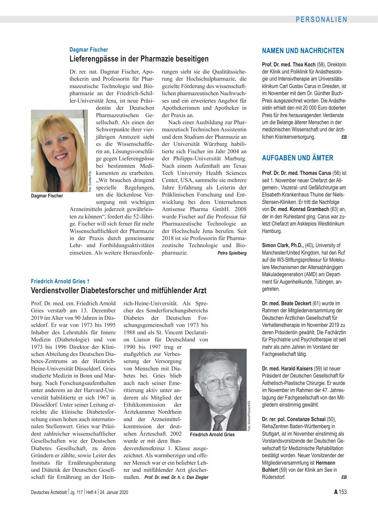 Vorschauseite 1: Friedrich Arnold Gries †: Verdienstvoller Diabetesforscher und mitfühlender Arzt