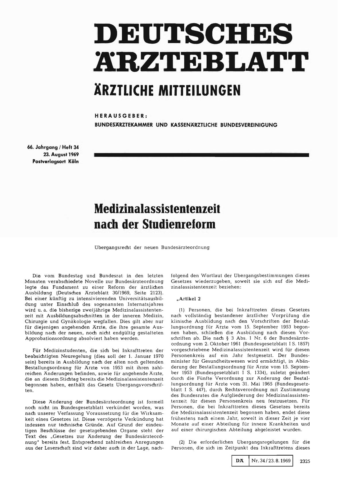 Vorschauseite 1: Medizinalassistentenzeit nach der Studienreform