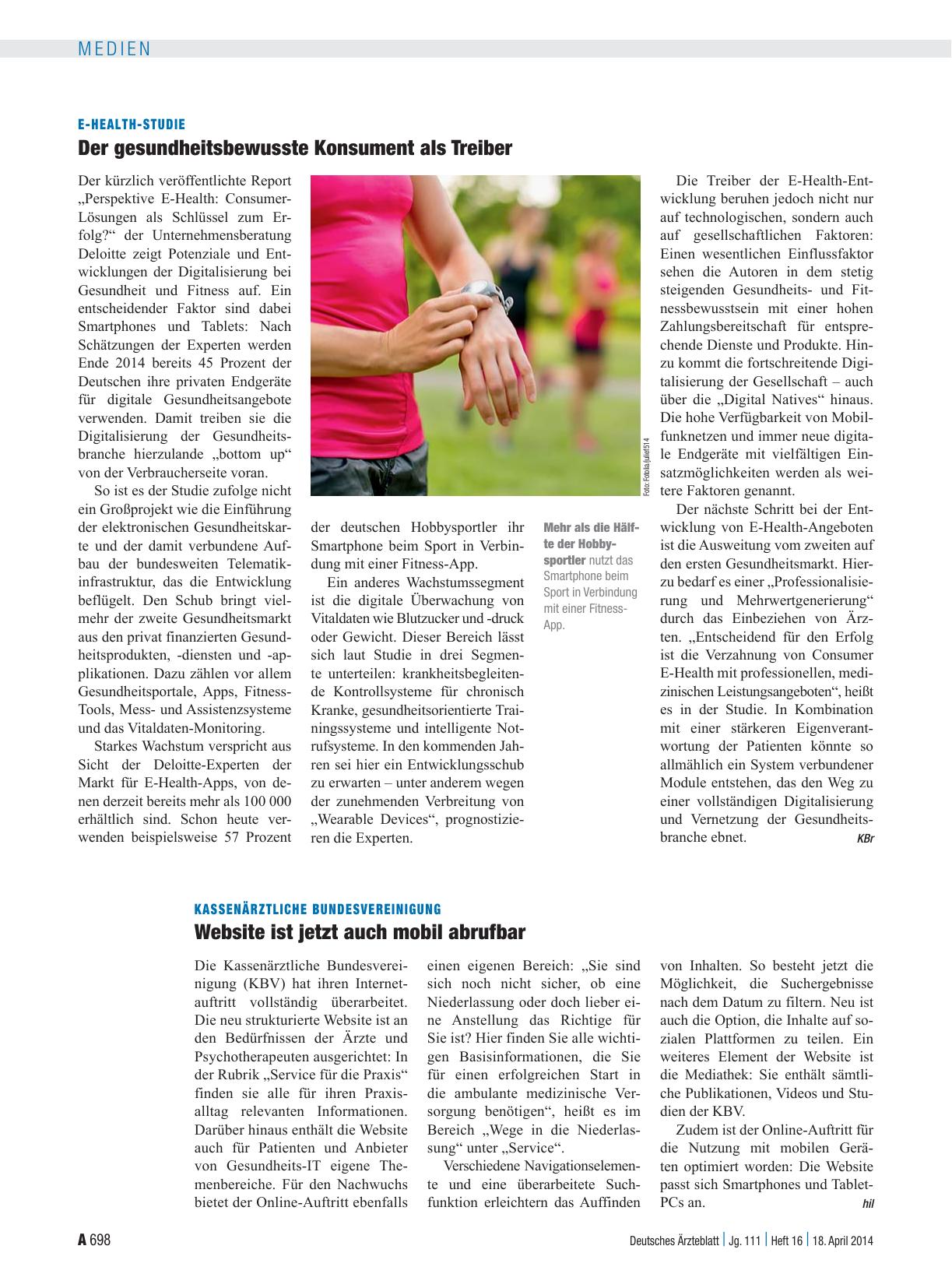 Vorschauseite 1: E-Health-Studie: Der gesundheitsbewusste Konsument als Treiber