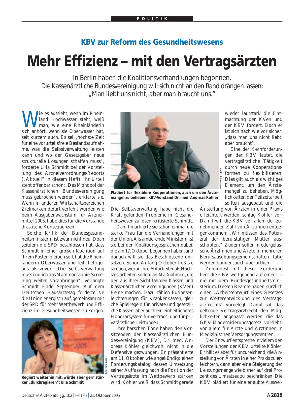 Vorschauseite 1: KBV zur Reform des Gesundheitswesens: Mehr Effizienz – mit den Vertragsärzten