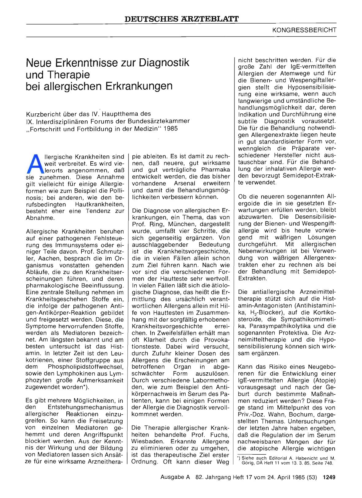Vorschauseite 1: Neue Erkenntnisse zur Diagnostik und Therapie bei allergischen Erkrankungen