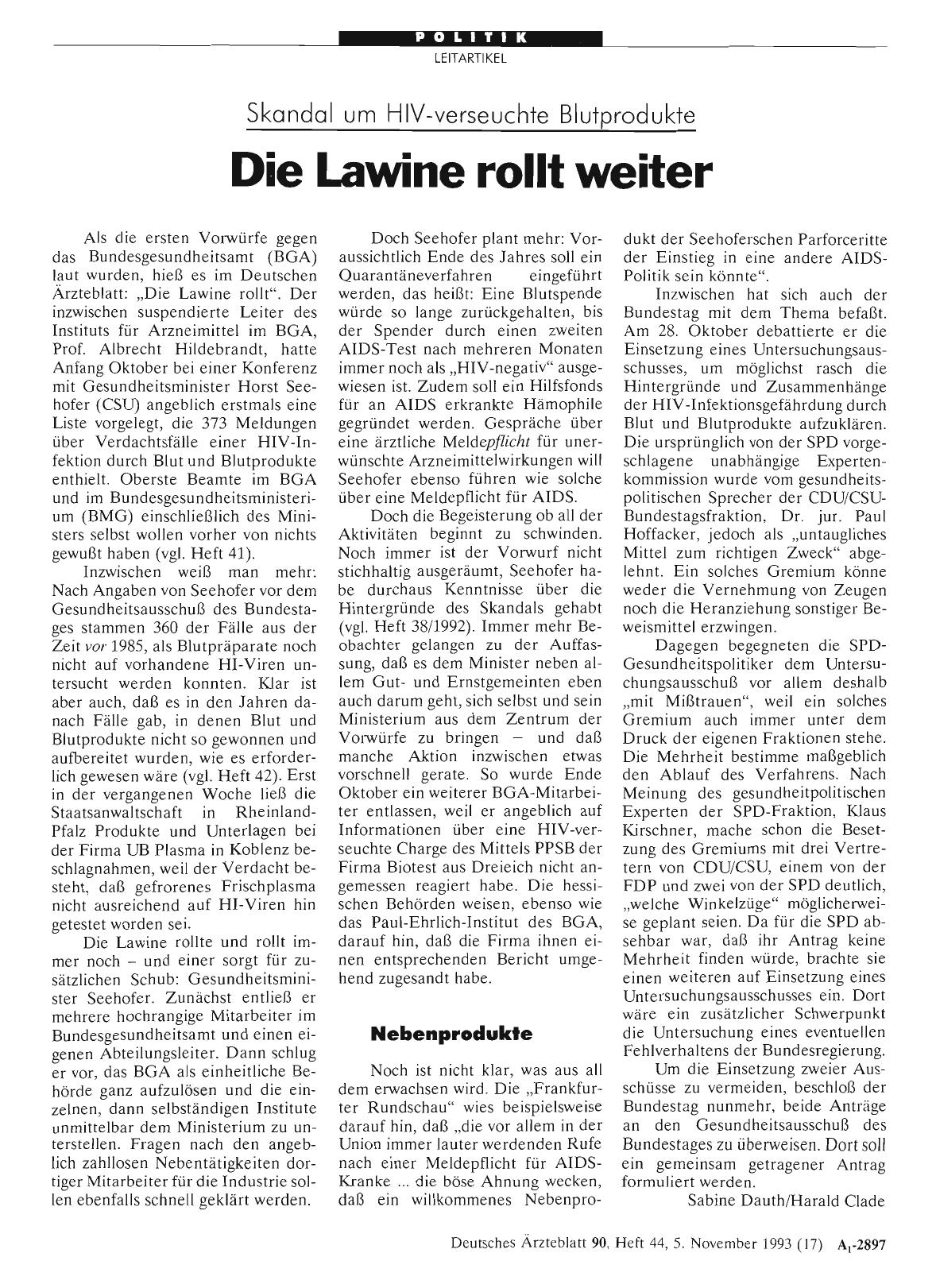 Vorschauseite 1: Skandal um HIV-verseuchte Blutprodukte: Die Lawine rollt weiter