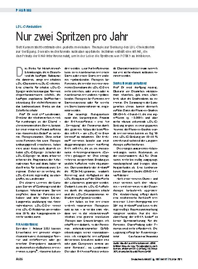 Vorschauseite 1: LDL-C-Reduktion: Nur zwei Spritzen pro Jahr