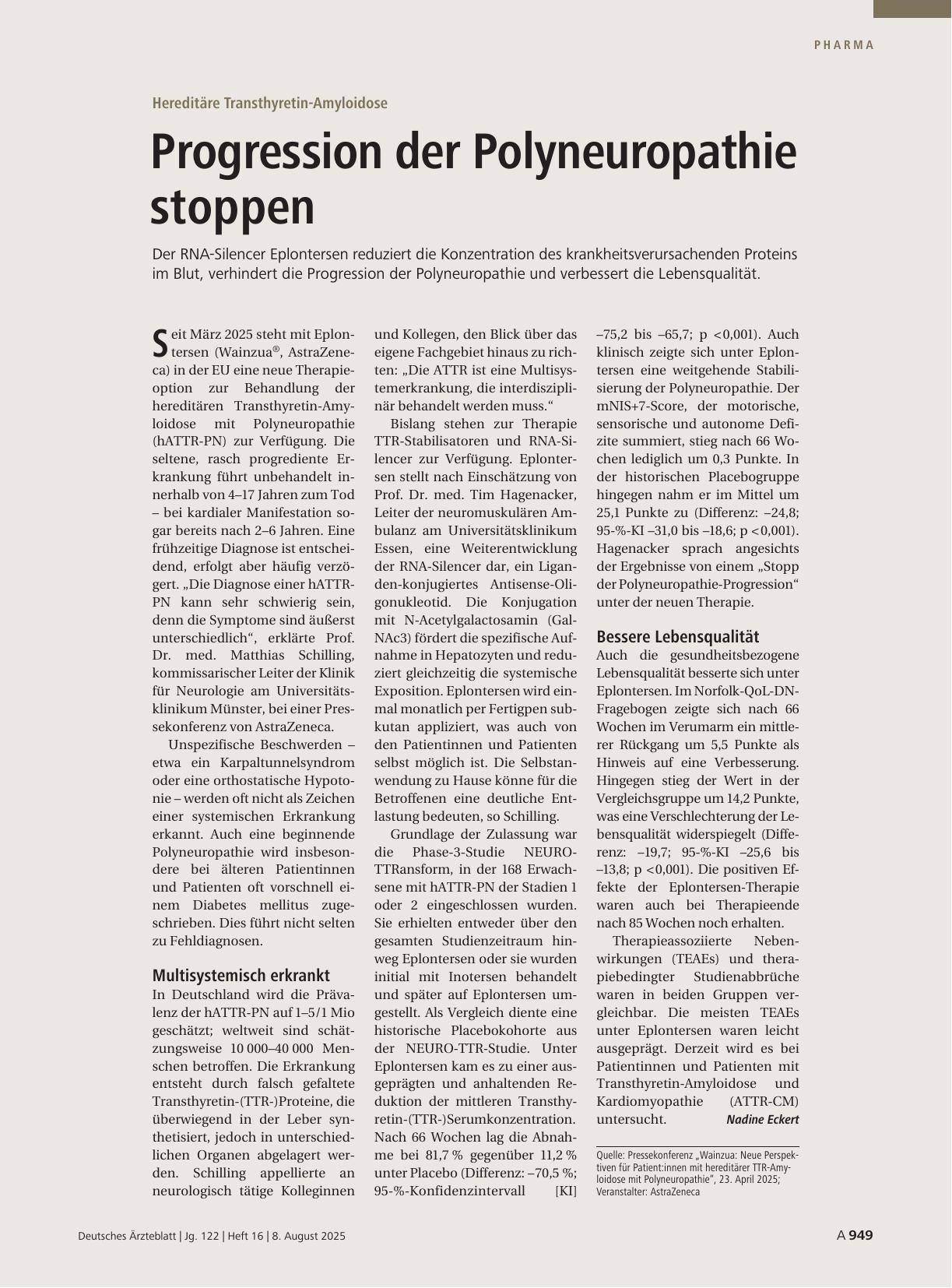 Vorschauseite 1: Hereditäre Transthyretin-Amyloidose: Progression der Polyneuropathie stoppen