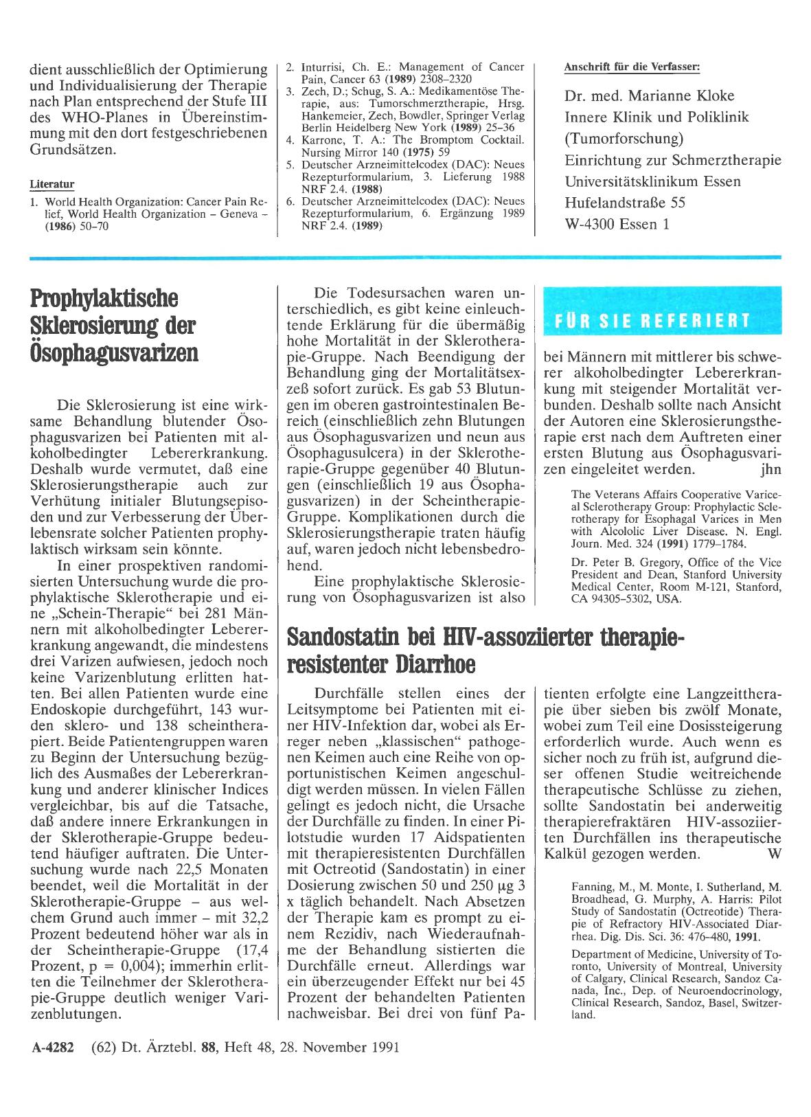 Vorschauseite 1: Sandostatin bei HIV-assoziierter therapieresistenter Diarrhoe